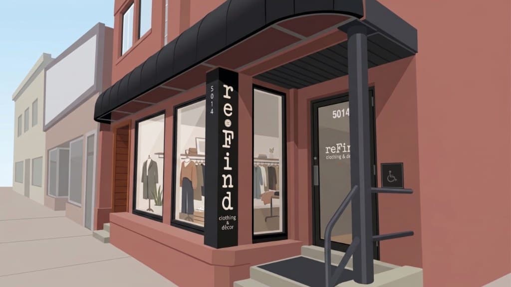 Illustration of the reFind clothing & décor storefront